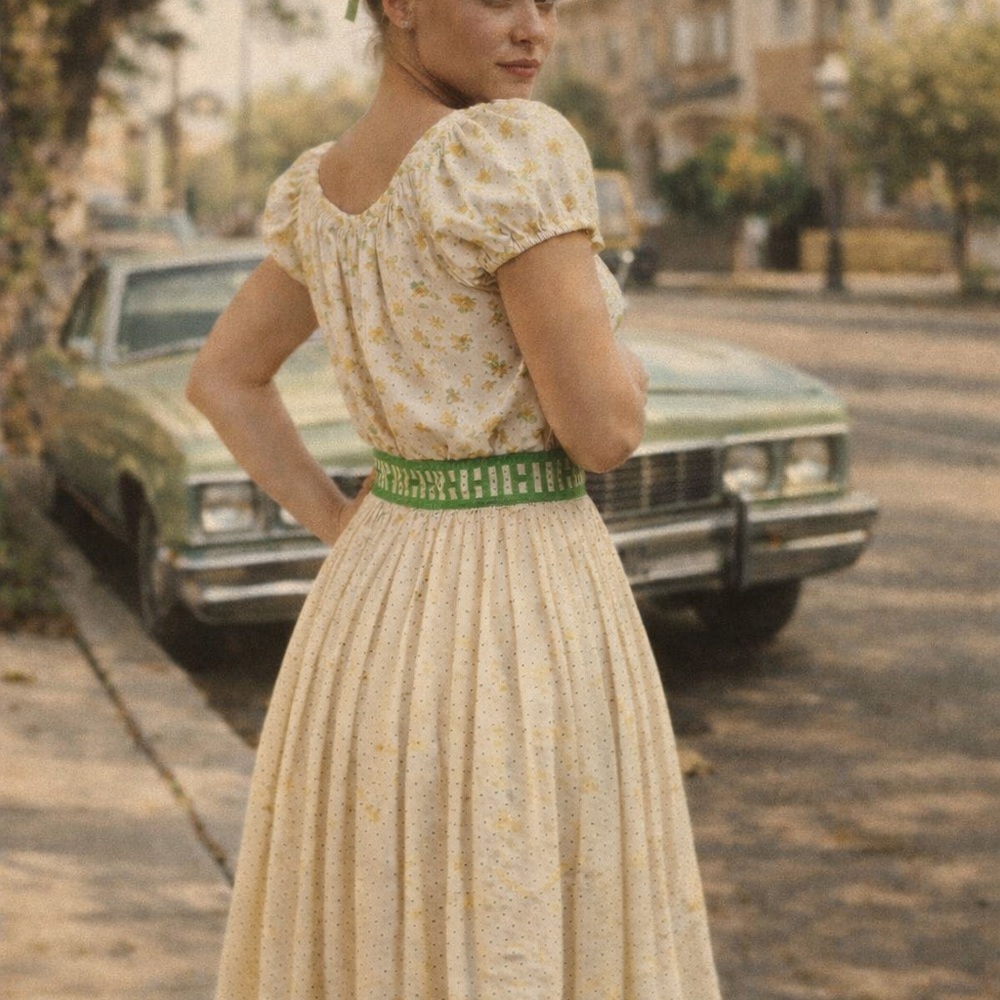 Simon Chang Cream & Green polka dot A-Line Skirt***retro